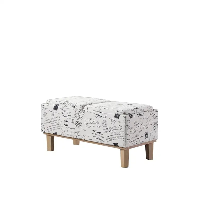 Banc de rangement en lin à couvercle rabattable, 2 places, Beige / Gris / Crème / Bleu