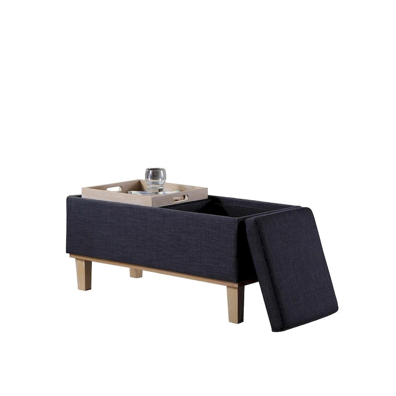 Banc de rangement en lin à couvercle rabattable, 2 places, Beige / Gris / Crème / Bleu