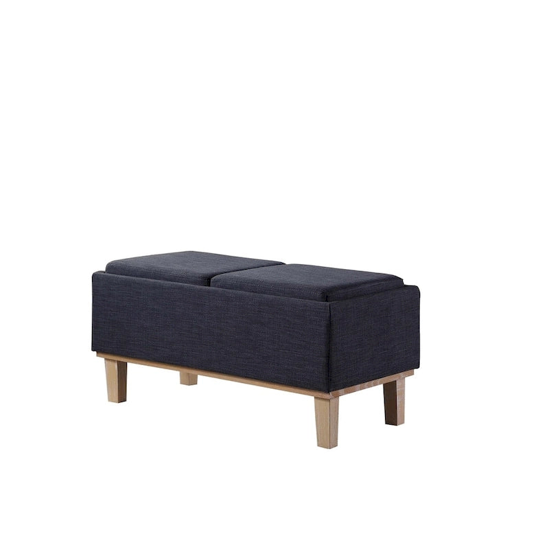 Banc de rangement en lin à couvercle rabattable, 2 places, Beige / Gris / Crème / Bleu