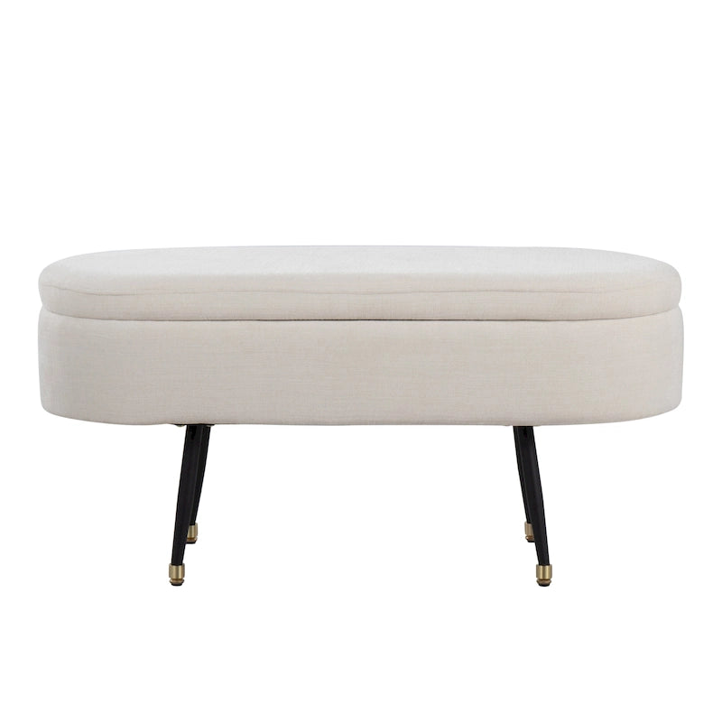 Banc de rangement avec couvercle à charnière – Tissu gris clair / crème, 1 place