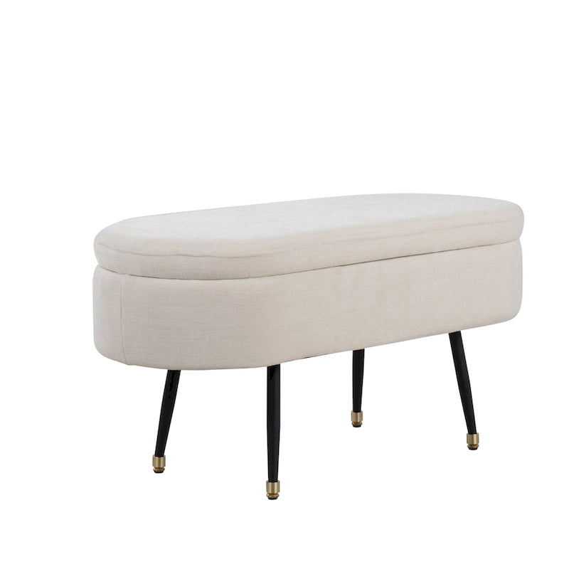 Banc de rangement avec couvercle à charnière – Tissu gris clair / crème, 1 place