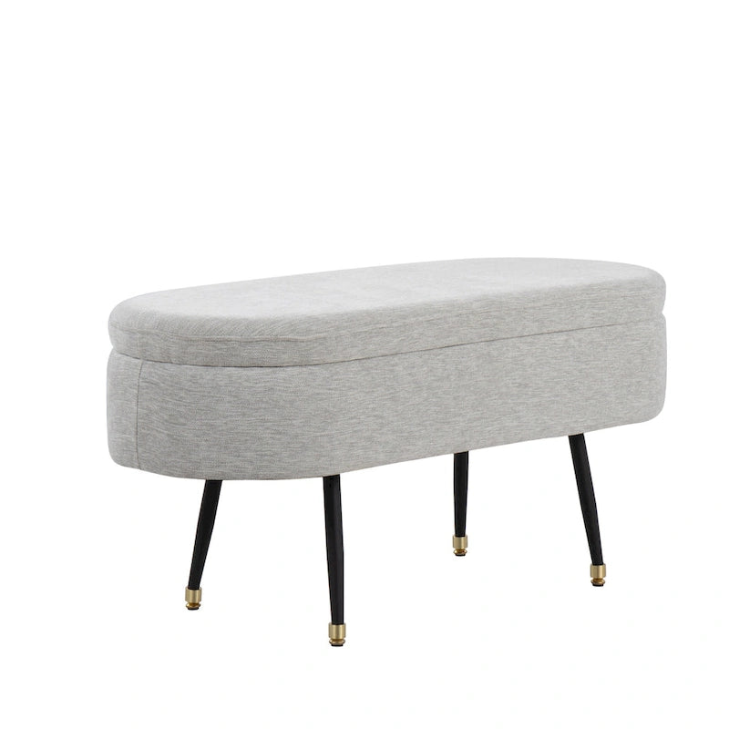 Banc de rangement avec couvercle à charnière – Tissu gris clair / crème, 1 place