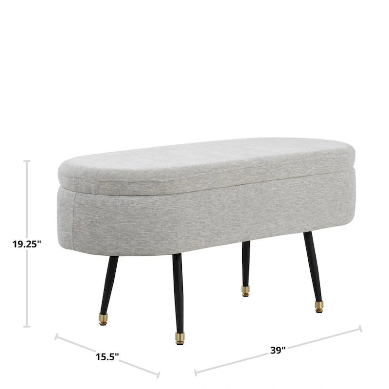 Banc de rangement avec couvercle à charnière – Tissu gris clair / crème, 1 place