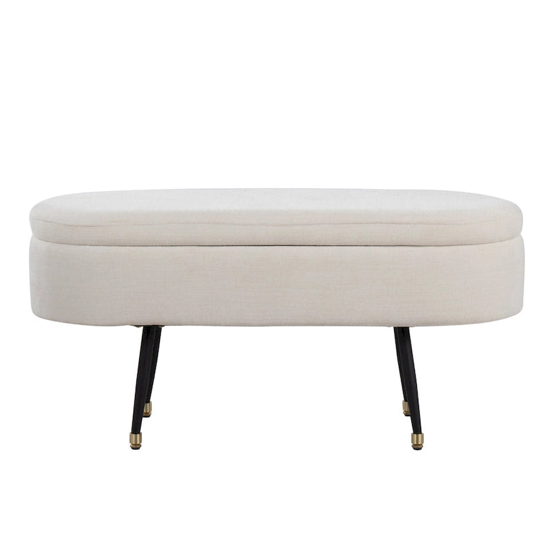 Banc de rangement avec couvercle à charnière – Tissu gris clair / crème, 1 place