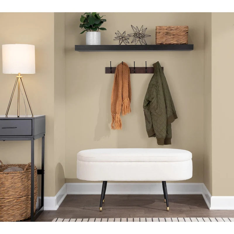 Banc de rangement avec couvercle à charnière – Tissu gris clair / crème, 1 place