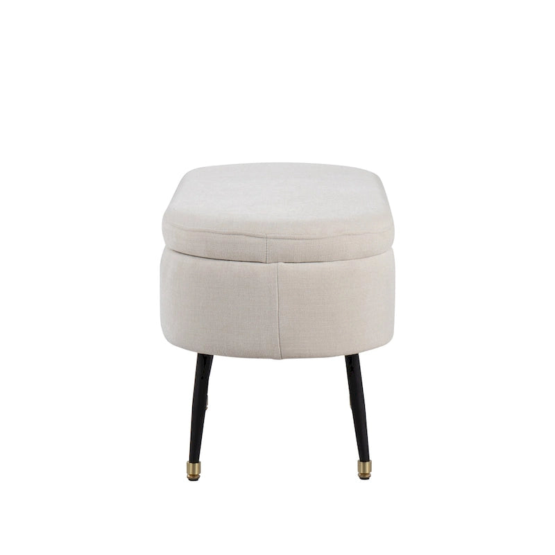Banc de rangement avec couvercle à charnière – Tissu gris clair / crème, 1 place