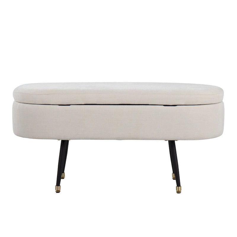 Banc de rangement avec couvercle à charnière – Tissu gris clair / crème, 1 place