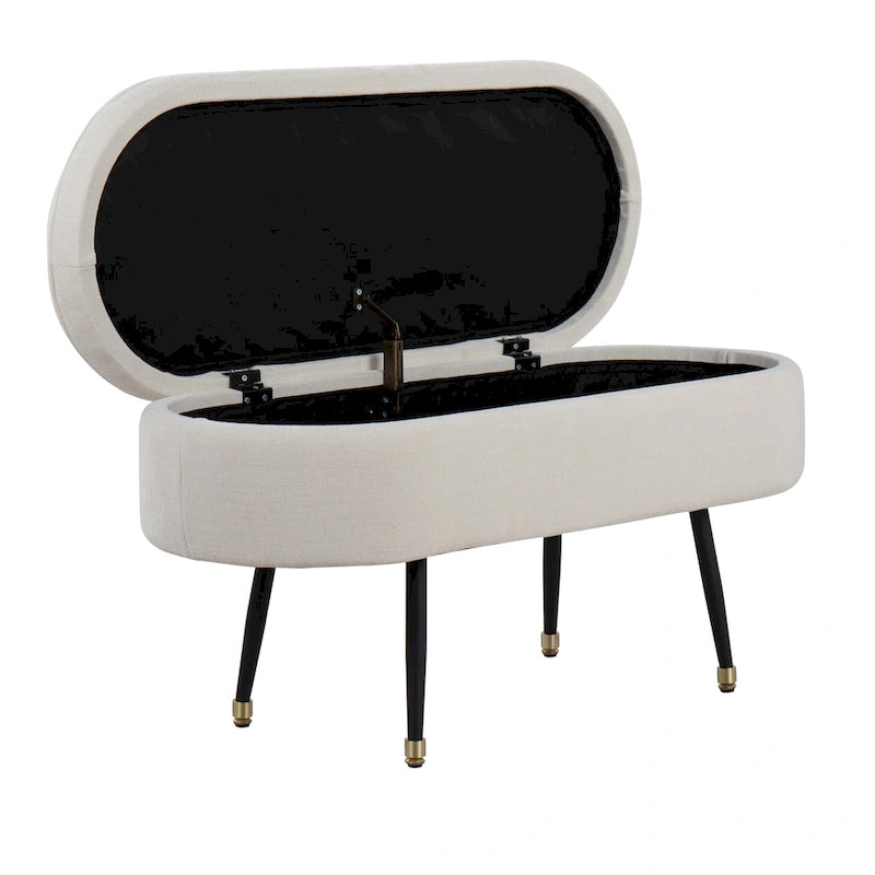 Banc de rangement avec couvercle à charnière – Tissu gris clair / crème, 1 place