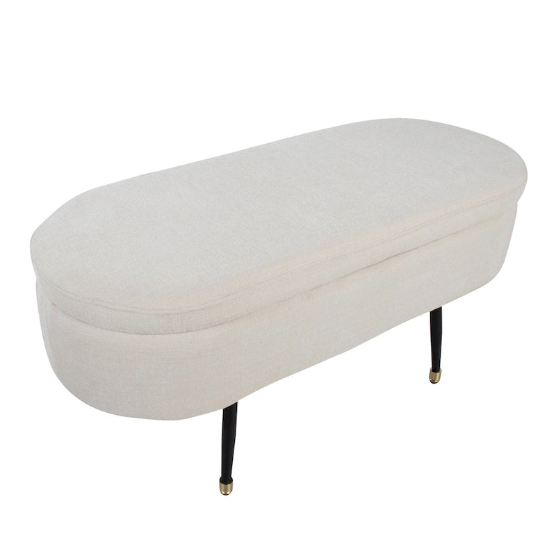 Banc de rangement avec couvercle à charnière – Tissu gris clair / crème, 1 place