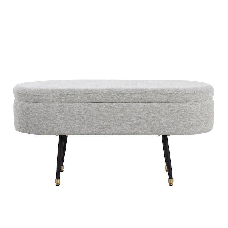 Banc de rangement avec couvercle à charnière – Tissu gris clair / crème, 1 place