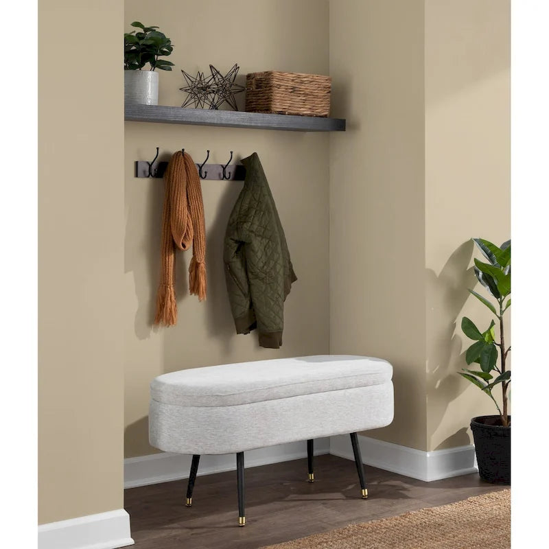 Banc de rangement avec couvercle à charnière – Tissu gris clair / crème, 1 place