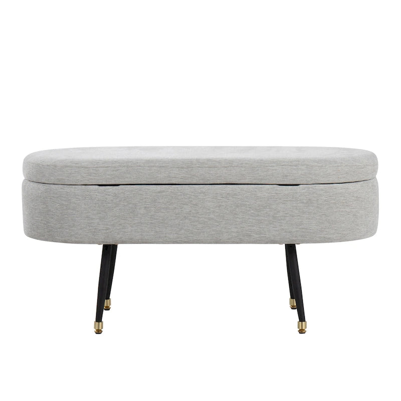 Banc de rangement avec couvercle à charnière – Tissu gris clair / crème, 1 place
