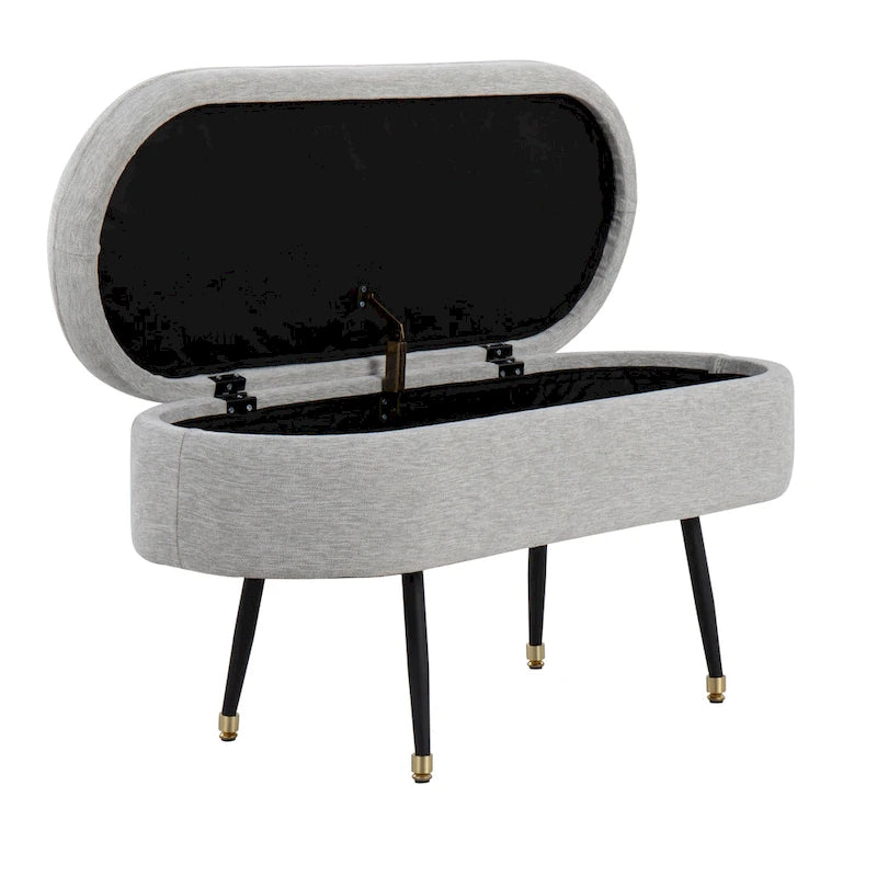 Banc de rangement avec couvercle à charnière – Tissu gris clair / crème, 1 place