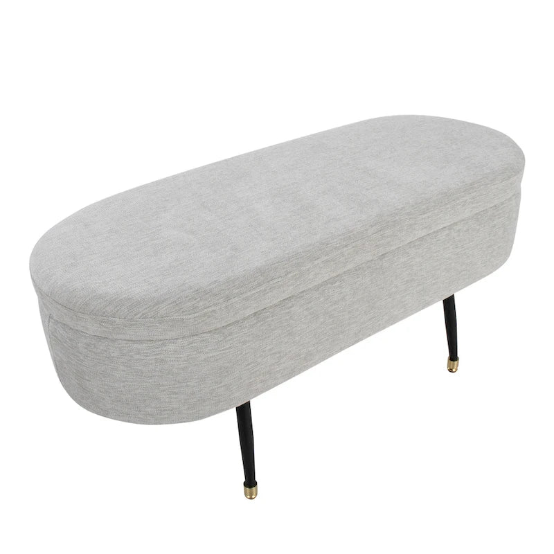Banc de rangement avec couvercle à charnière – Tissu gris clair / crème, 1 place