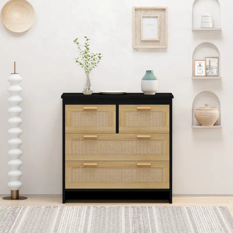 Commode en rotin naturel à 4 tiroirs, simple