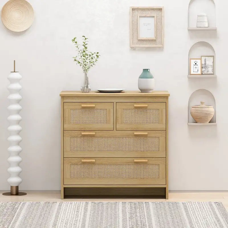 Commode en rotin naturel à 4 tiroirs, simple