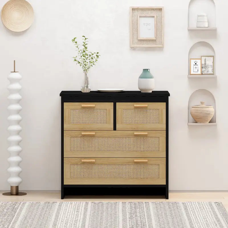 Commode en rotin naturel à 4 tiroirs, simple