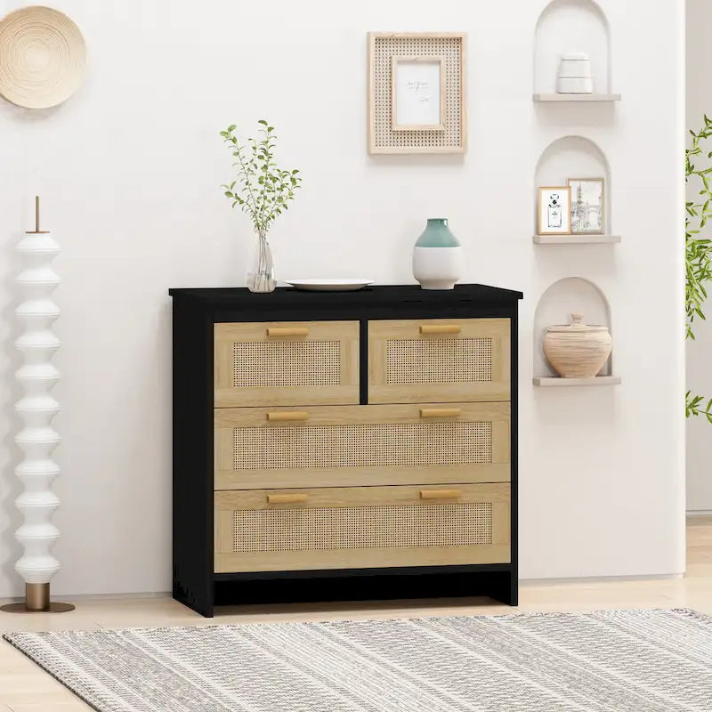 Commode en rotin naturel à 4 tiroirs, simple