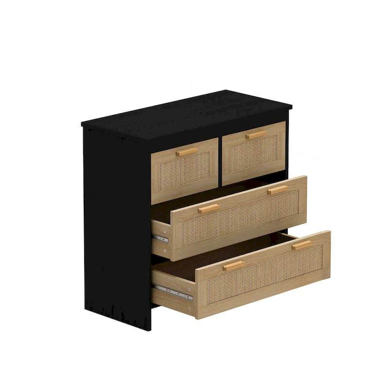Commode en rotin naturel à 4 tiroirs, simple