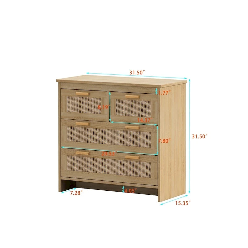 Commode en rotin naturel à 4 tiroirs, simple