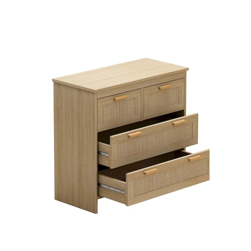 Commode en rotin naturel à 4 tiroirs, simple