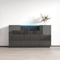 Bahut Brillant Gris / Noir / Blanc 160 cm avec Éclairage LED