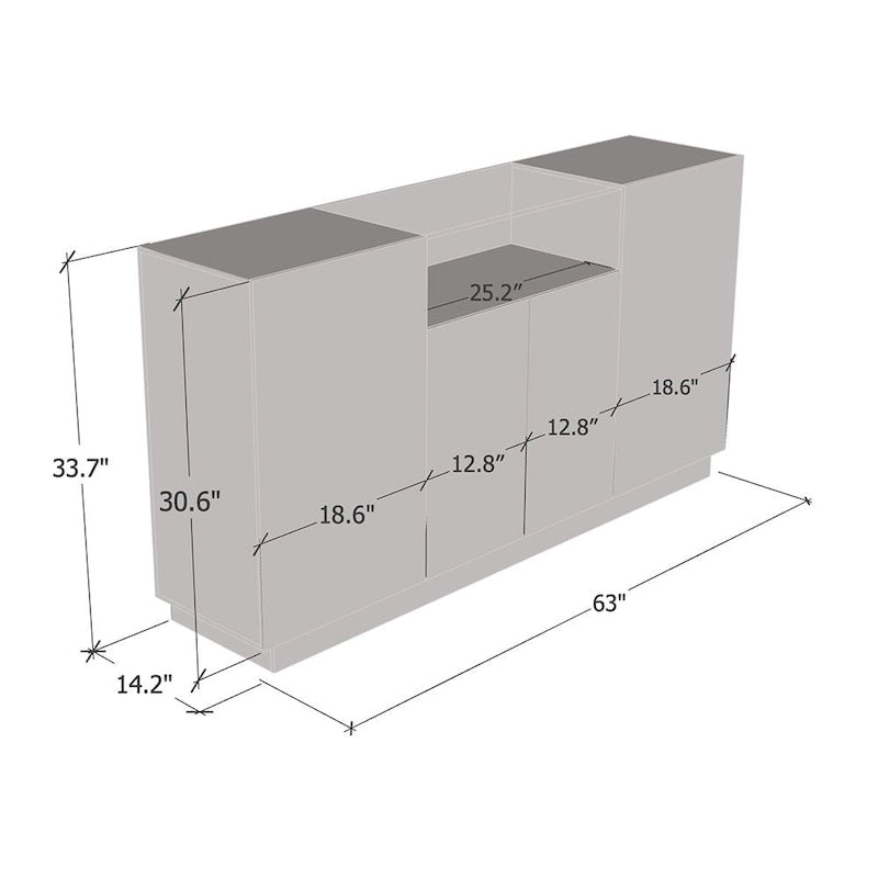 Bahut Brillant Gris / Noir / Blanc 160 cm avec Éclairage LED