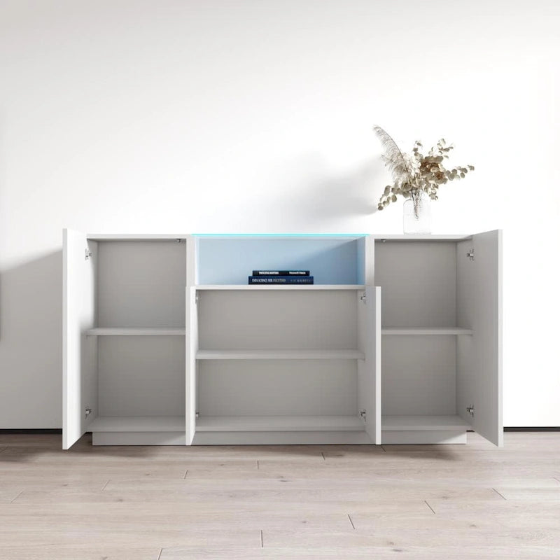 Bahut Brillant Gris / Noir / Blanc 160 cm avec Éclairage LED