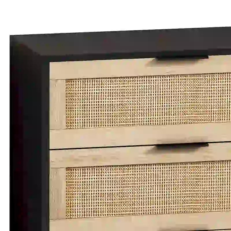 Commode 6 tiroirs en rotin Noir & Naturel, Simple