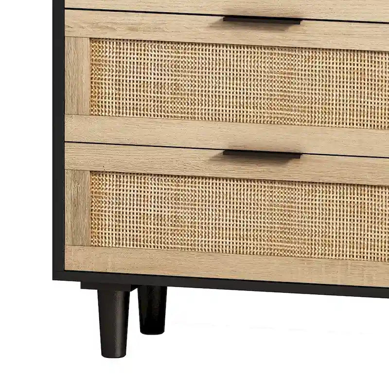 Commode 6 tiroirs en rotin Noir & Naturel, Simple