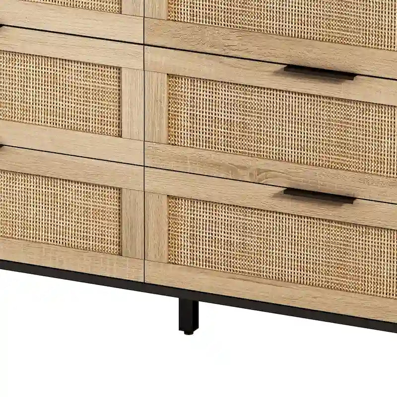Commode 6 tiroirs en rotin Noir & Naturel, Simple