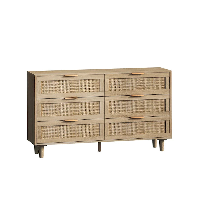 Commode 6 tiroirs en rotin Noir & Naturel, Simple
