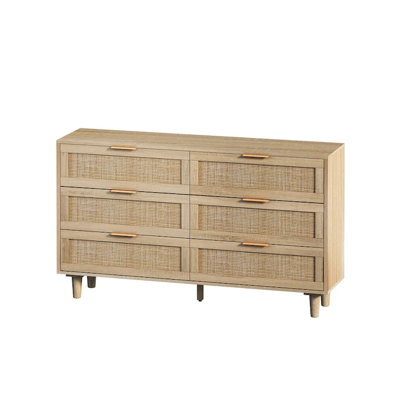 Commode 6 tiroirs en rotin Noir & Naturel, Simple