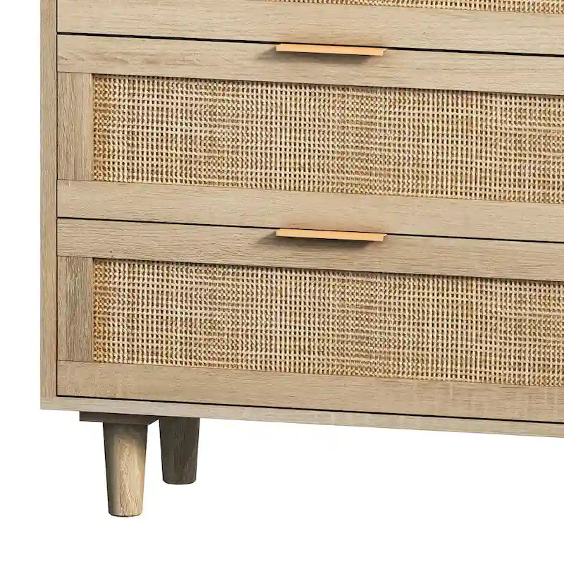 Commode 6 tiroirs en rotin Noir & Naturel, Simple
