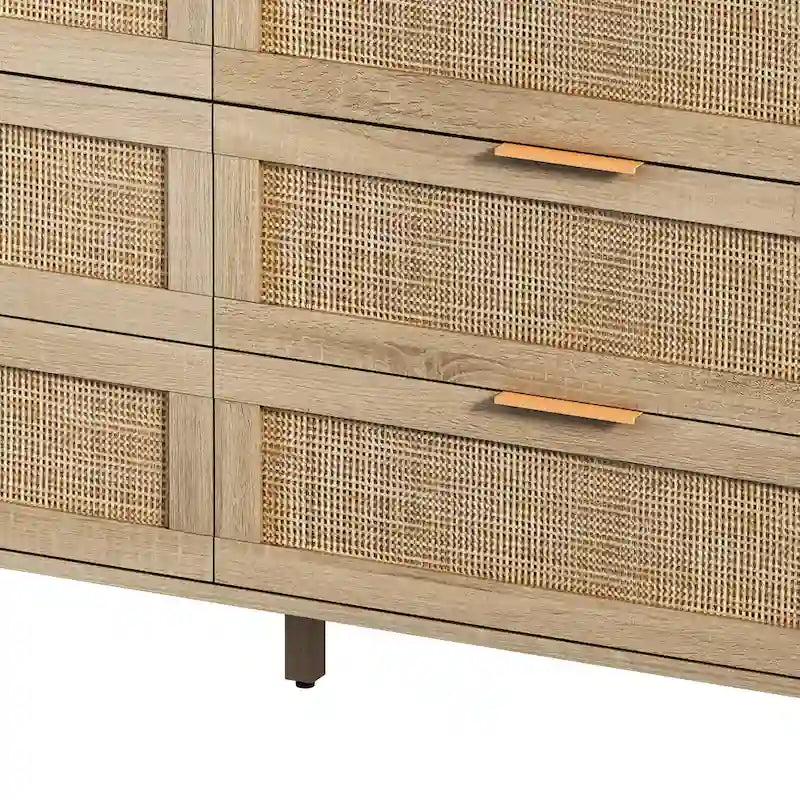 Commode 6 tiroirs en rotin Noir & Naturel, Simple