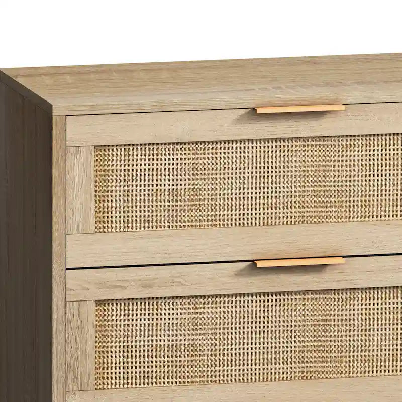Commode 6 tiroirs en rotin Noir & Naturel, Simple
