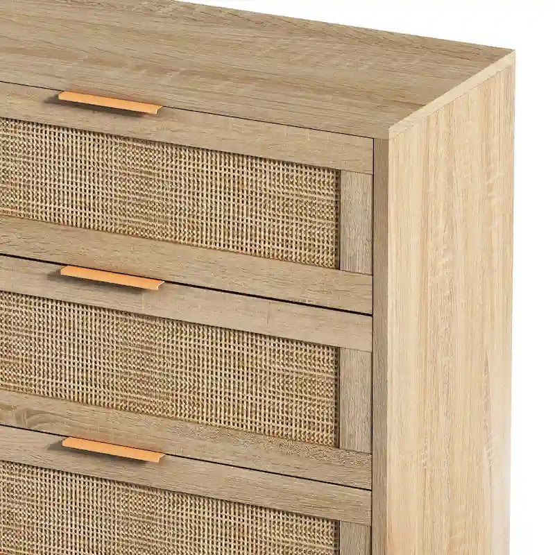 Commode 6 tiroirs en rotin Noir & Naturel, Simple