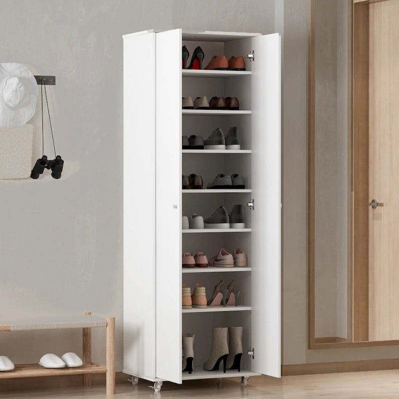 Meuble à chaussures haut noir/blanc, 8 niveaux, 3 étagères réglables, peut contenir 24 paires