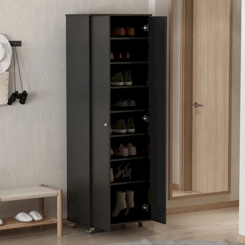 Meuble à chaussures haut noir/blanc, 8 niveaux, 3 étagères réglables, peut contenir 24 paires