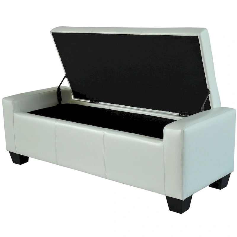 Banc Ottoman de rangement en similicuir blanc, 1 place