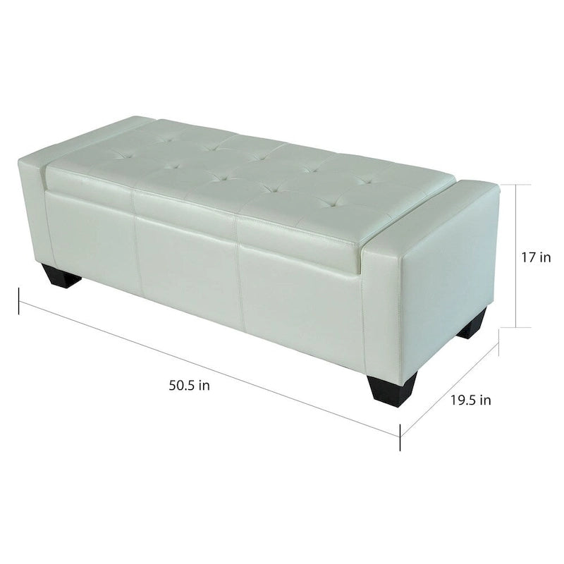 Banc Ottoman de rangement en similicuir blanc, 1 place