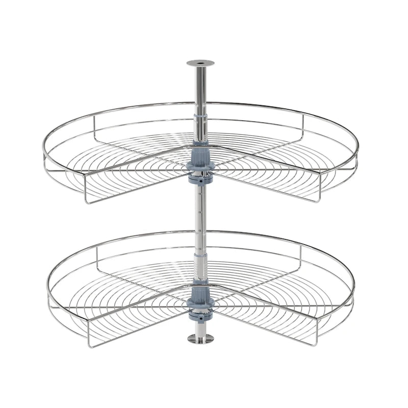 Plateau tournant double étagère à 270° en acier inoxydable gris, 81 cm de diamètre