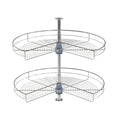 Plateau tournant double étagère à 270° en acier inoxydable gris, 81 cm de diamètre