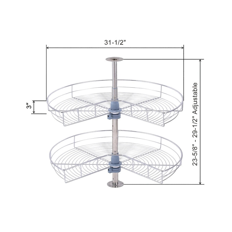 Plateau tournant double étagère à 270° en acier inoxydable gris, 81 cm de diamètre