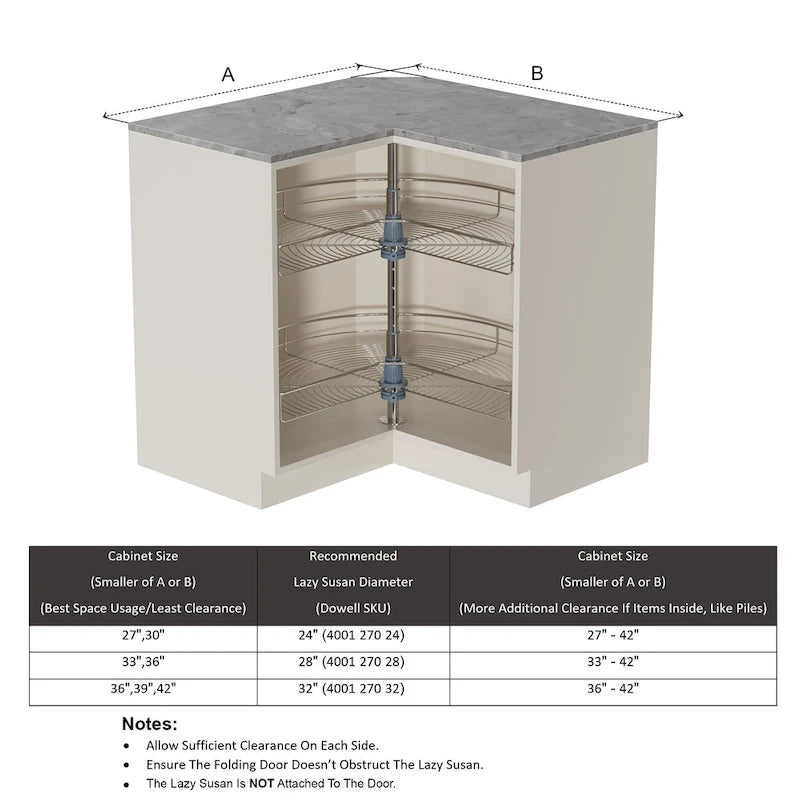 Plateau tournant double étagère à 270° en acier inoxydable gris, 81 cm de diamètre