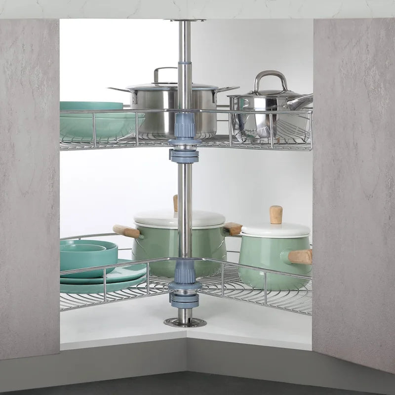 Plateau tournant double étagère à 270° en acier inoxydable gris, 81 cm de diamètre