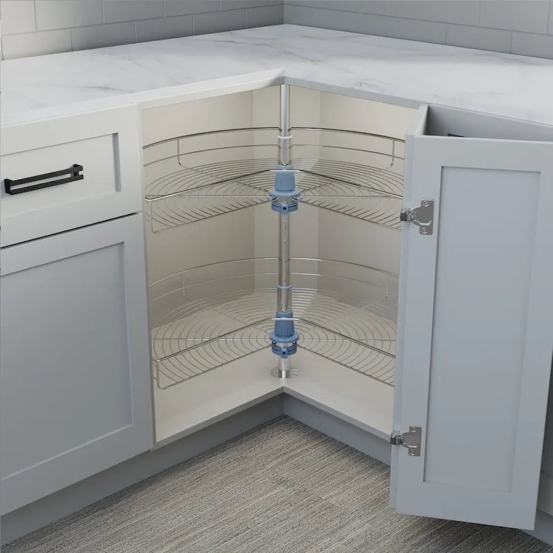 Plateau tournant double étagère à 270° en acier inoxydable gris, 81 cm de diamètre