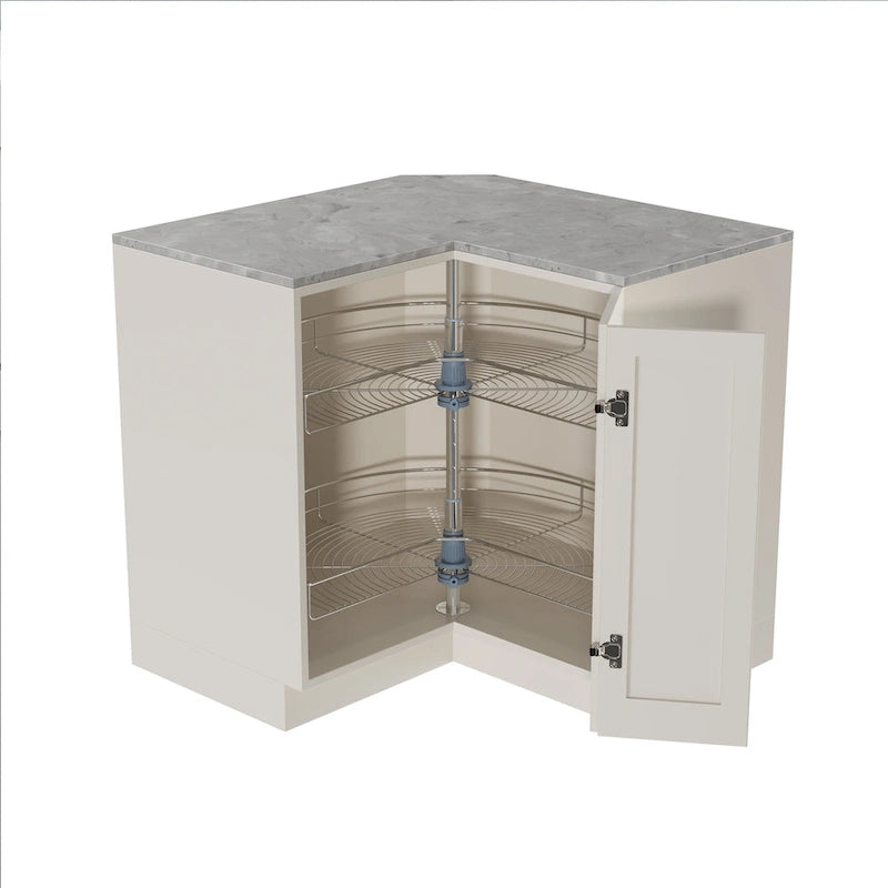 Plateau tournant double étagère à 270° en acier inoxydable gris, 81 cm de diamètre