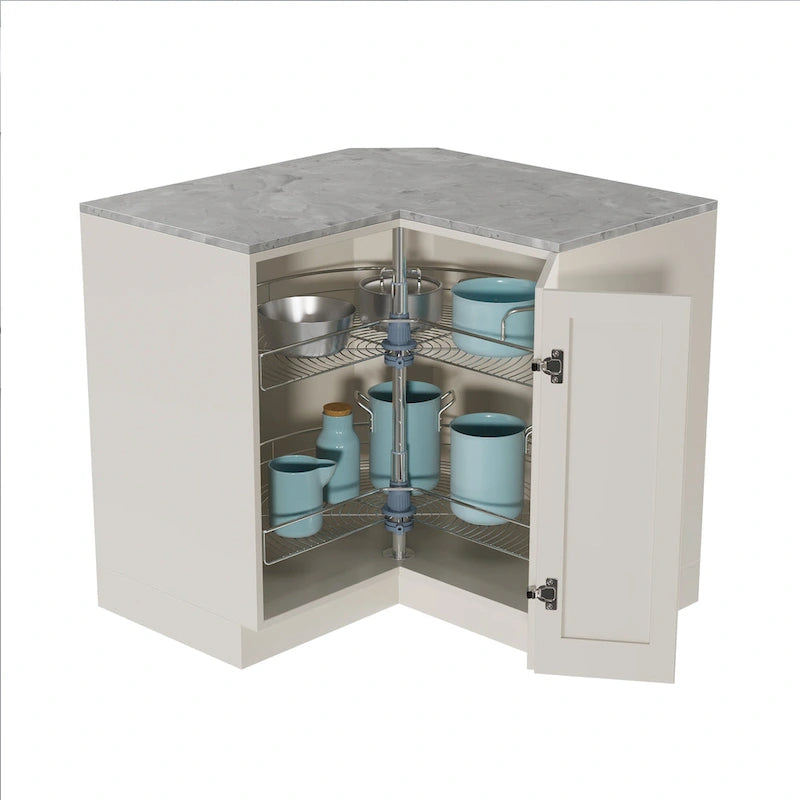 Plateau tournant double étagère à 270° en acier inoxydable gris, 81 cm de diamètre