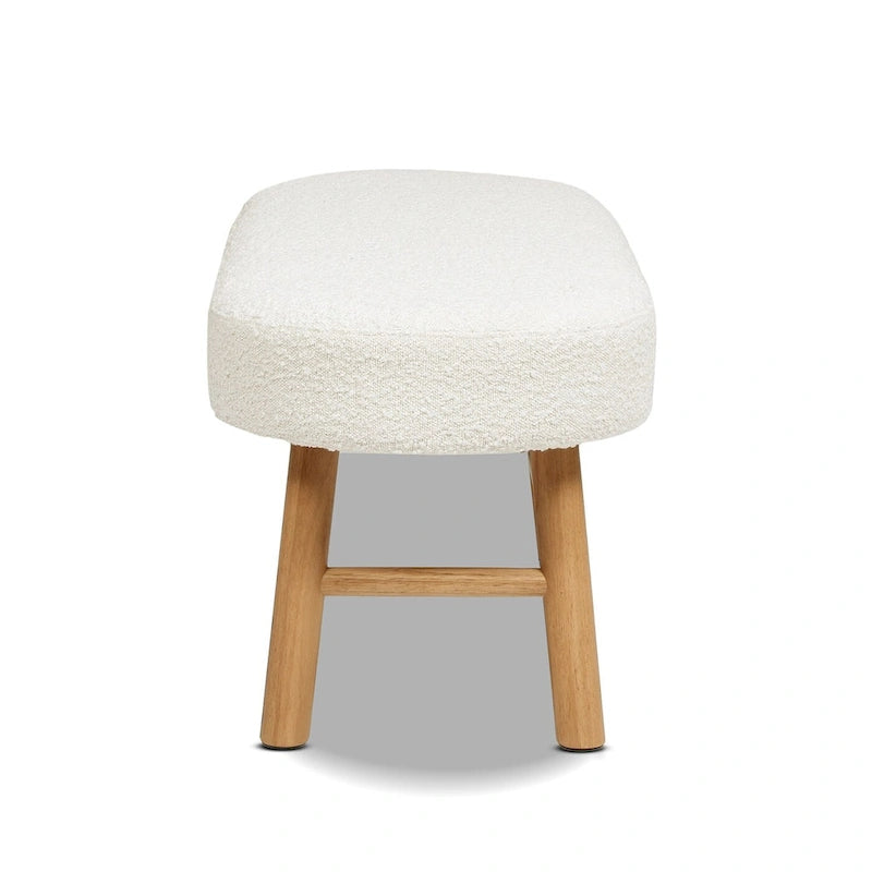 Banc d'appoint bouclé blanc ivoire, un siège, pieds en bois naturel